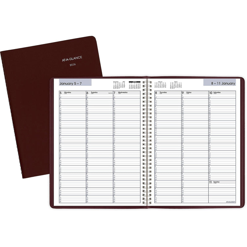2026 AT-A-GLANCE DayMinder 8" x 11" Weekly Appointment Book, Faux Leather Cover, Burgundy (G520-14-26)