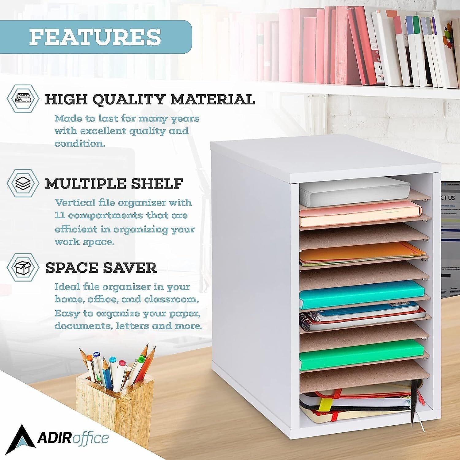 AdirOffice 11-Compartment Literature Organizer, 10.75" x 16.2", White (500-11-WHI)