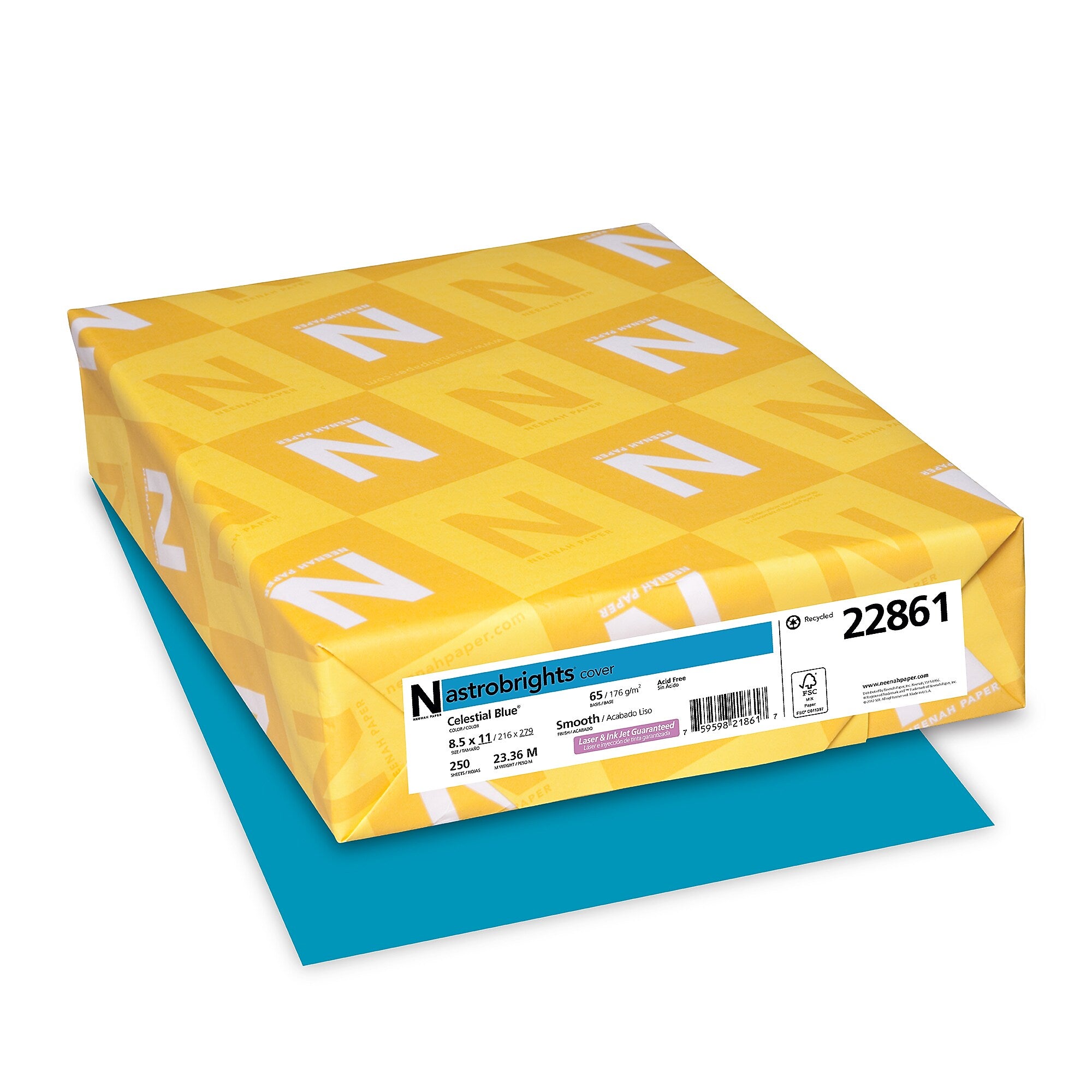 Astrobrights 65 lb. Cardstock Paper, 8.5" x 11", Celestial Blue, 250 Sheets/Ream, 8/Ream (WAU22861CT)