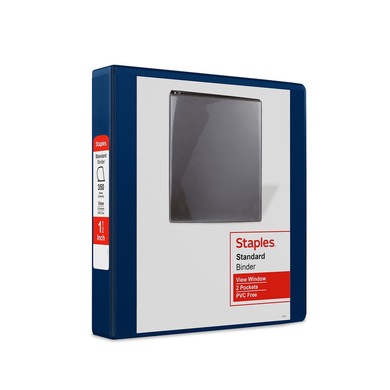 Staples 1 1/2" 3-Ring View Binder, D-Ring, Navy Blue (55419/26439)
