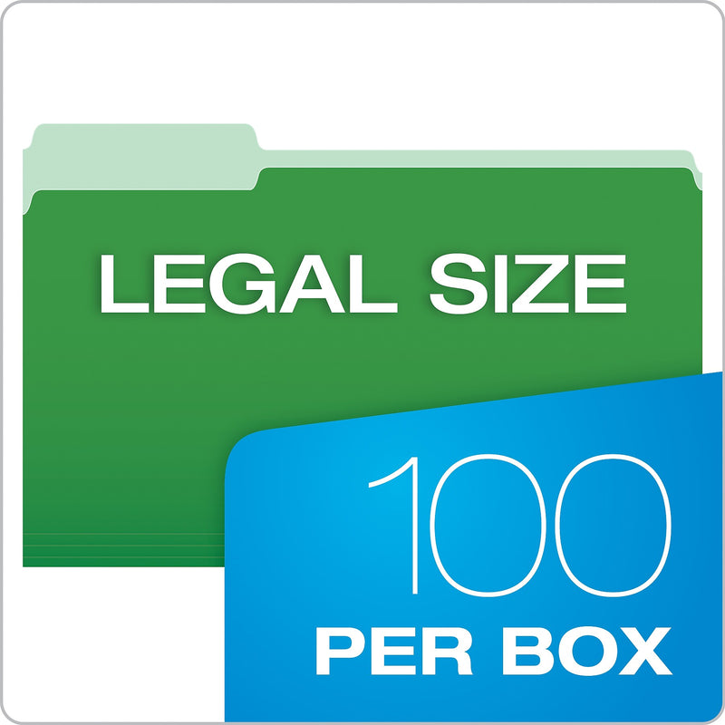 Pendaflex Recycled File Folder, 1/3-Cut Tab, Legal Size, Green, 100/Box (43501/3BGR)