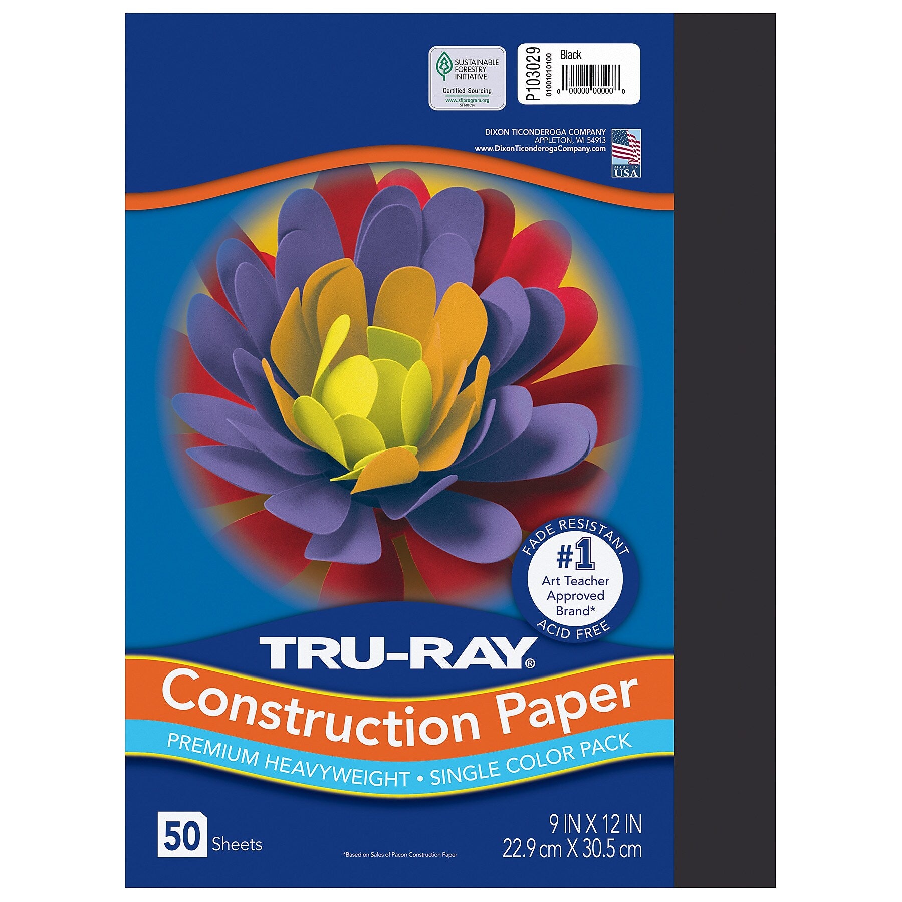 Tru-Ray 9" x 12" Construction Paper, Black, 50 Sheets/Pack, 5 Packs/Bundle (PAC103029-5)