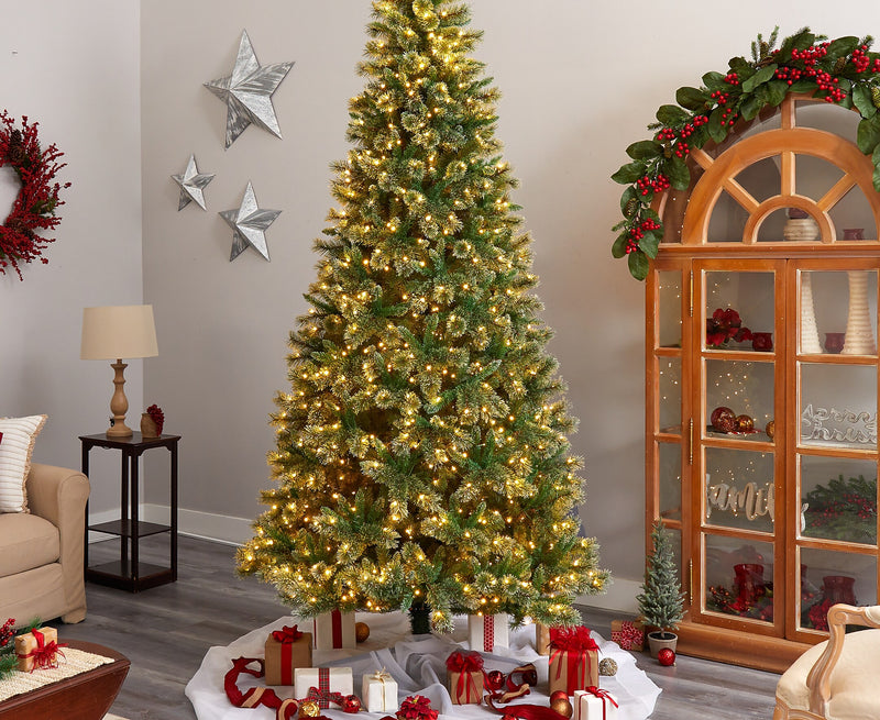 Nearly Natural 10-ft Wisconsin Slim Snow Tip Pine Artificial Christmas Tree with 1050 Clear LED Lights (T3051)