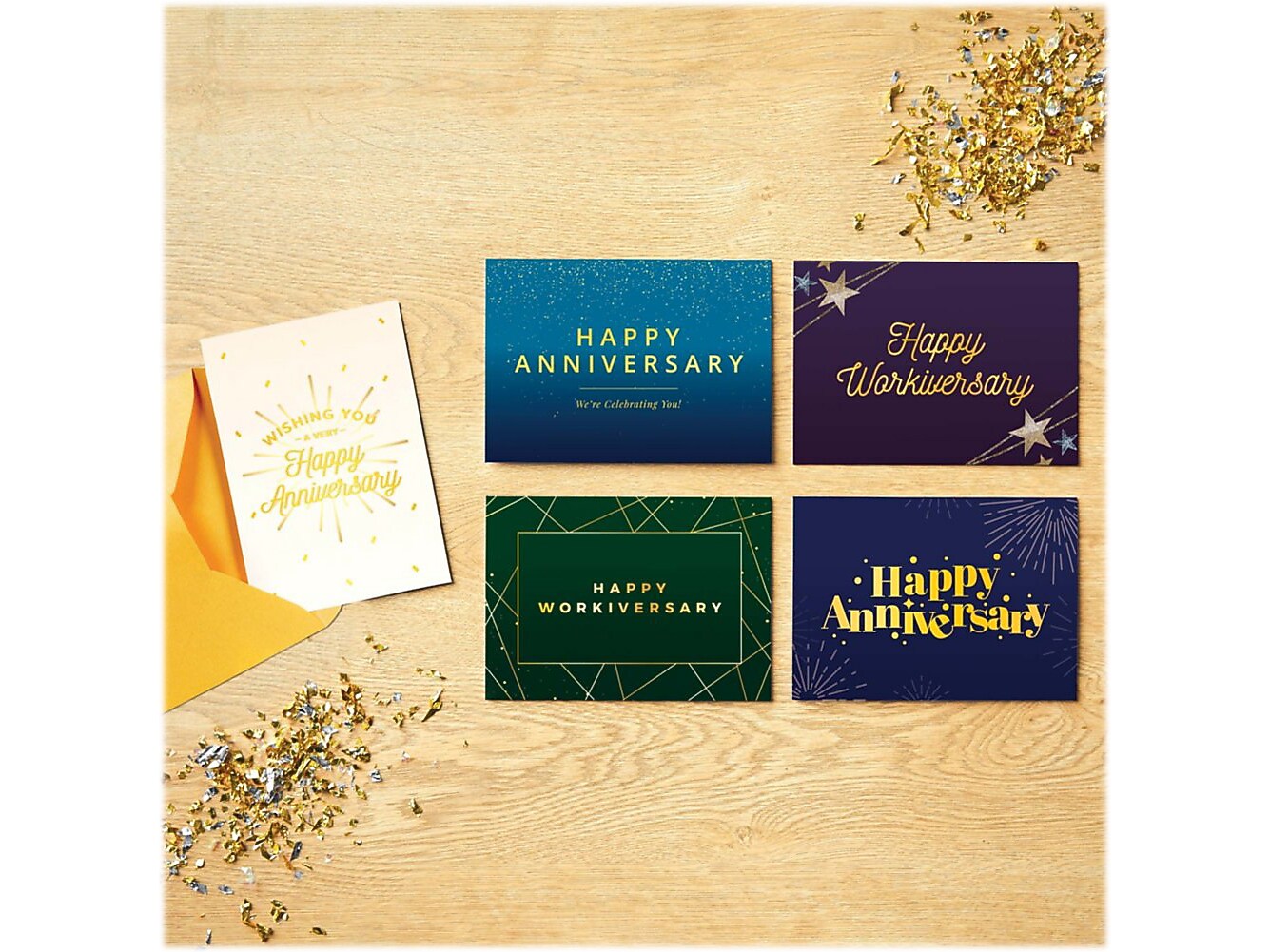 Baudville Workiversary Cards with Envelopes, 5" x 7", Assorted Colors, 60/Pack (139279731)