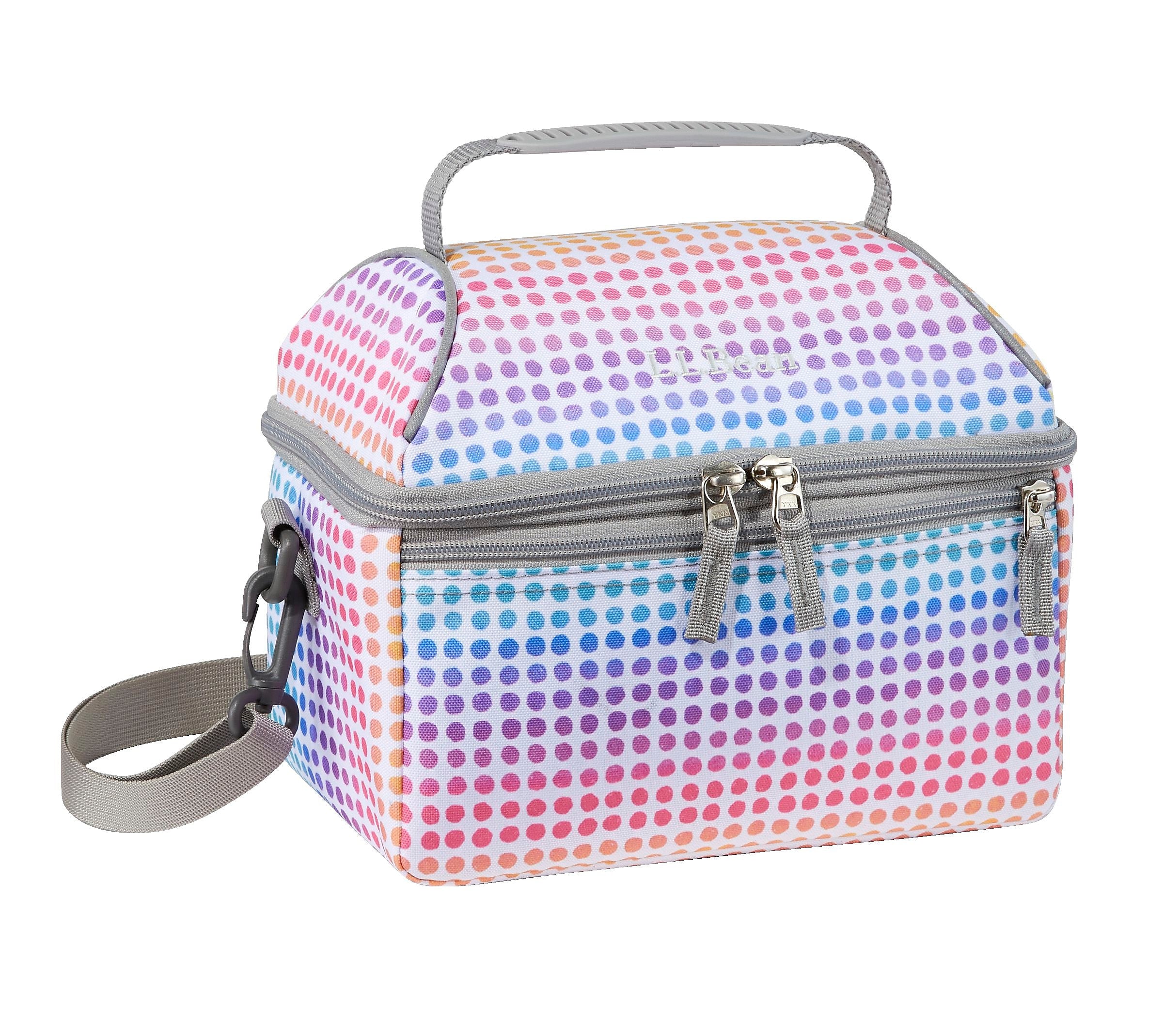 L.L.Bean Flip-Top Insulated Lunch Box, 3-Compartment, Rainbow Dots (1000135103)