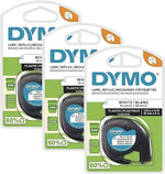 DYMO LT Plastic Labels for LetraTag Label Makers, Black Print on White Labels, 1/2-Inch x 13-Foot Rolls, 3 Count, (2156092)