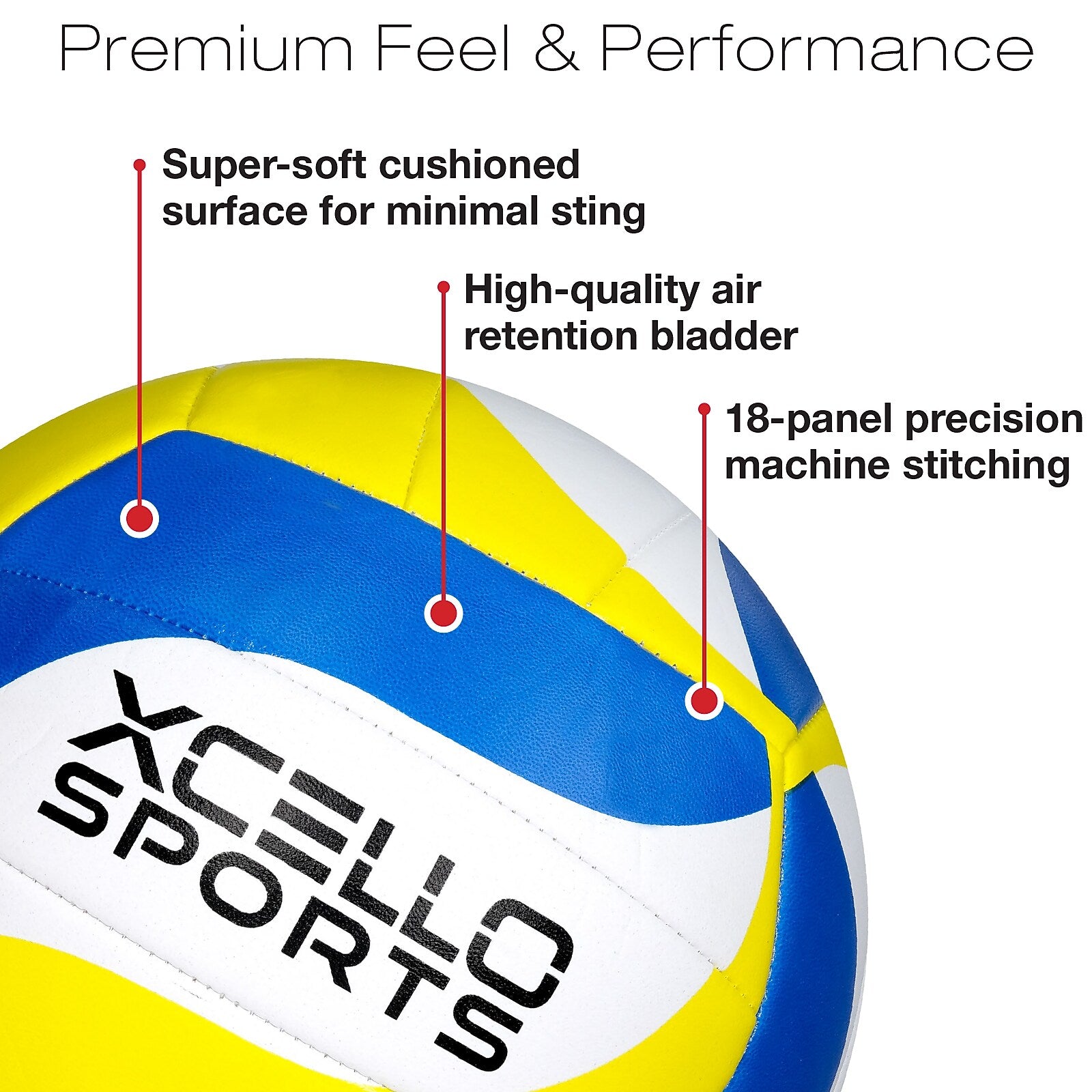Xcello Sports Volleyballs with Pump, Green/Navy/Yellow and Blue/Yellow/White, 6/Pack (XS-VB-6-ASST-3)