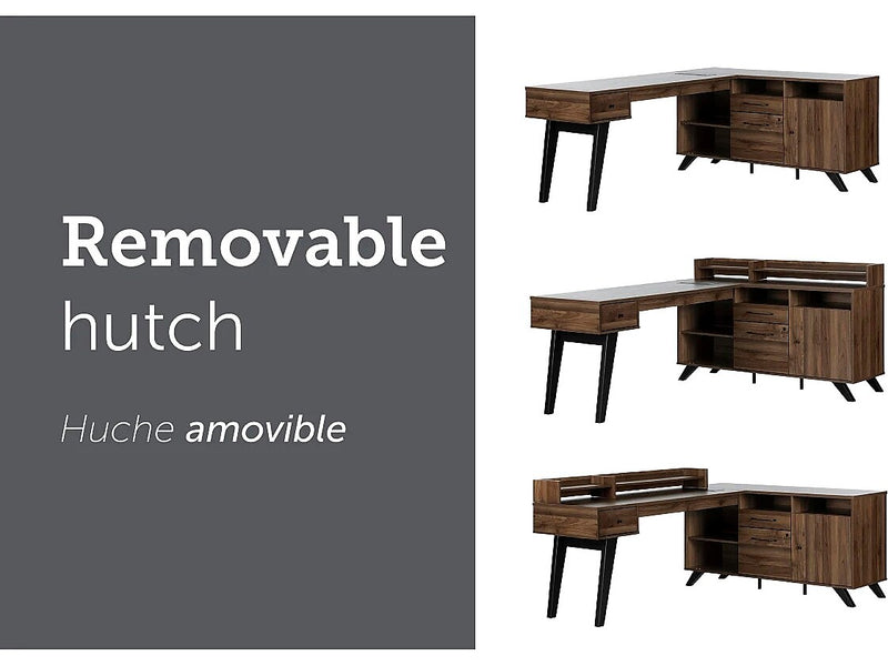 South Shore Helsy 78"W L-Shaped Computer Desk with Power Bar and Removable Hutch, Natural Walnut (13307)