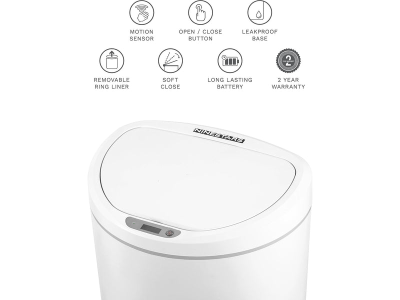Nine Stars Plastic Sensor Trash Can, 2.6-Gallon, White (DZT-10-29)