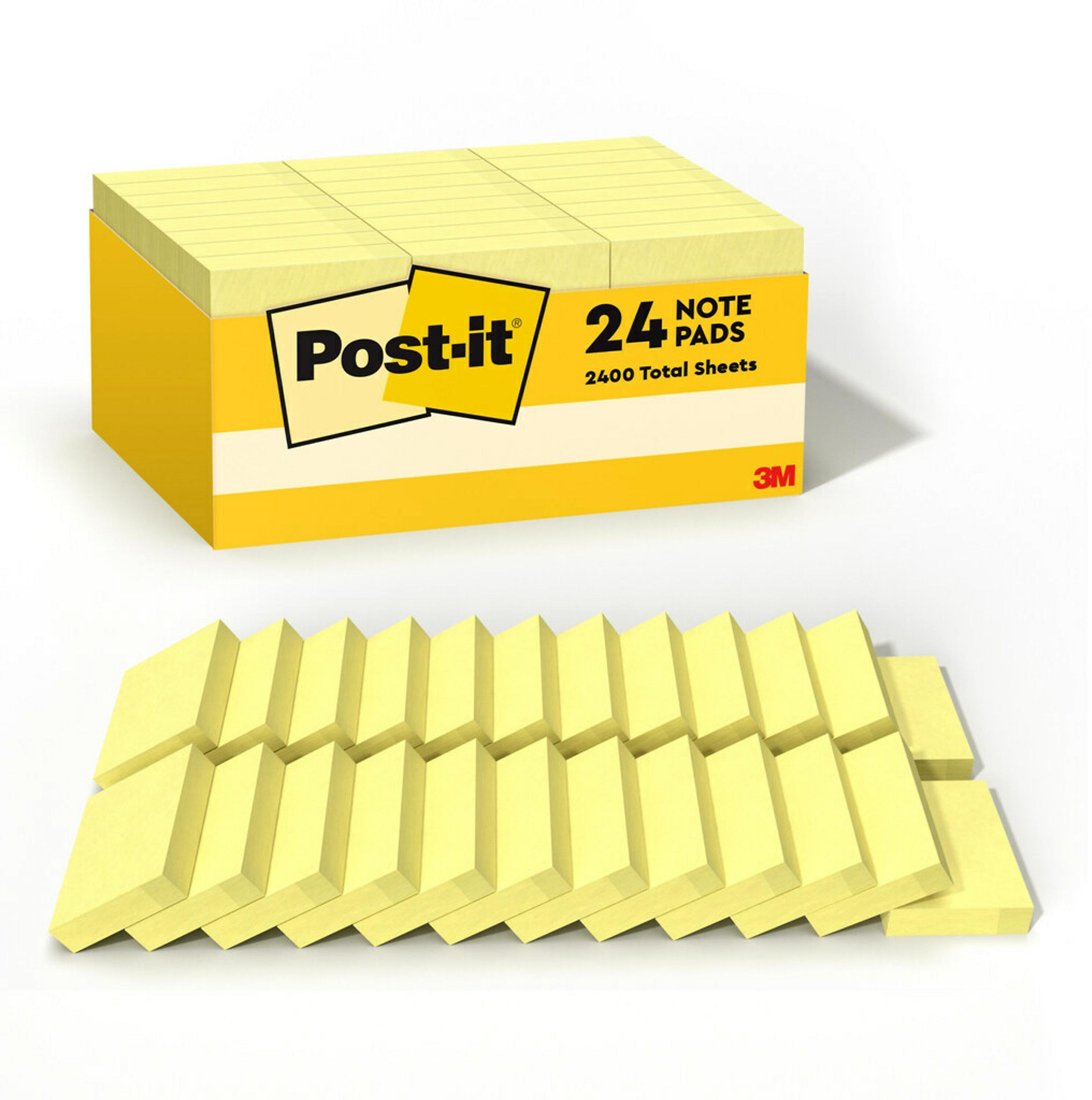 Post-it Notes, 1 3/8" x 1 7/8", Canary Collection, 100 Sheet/Pad, 24 Pads/Pack (65324VADB)