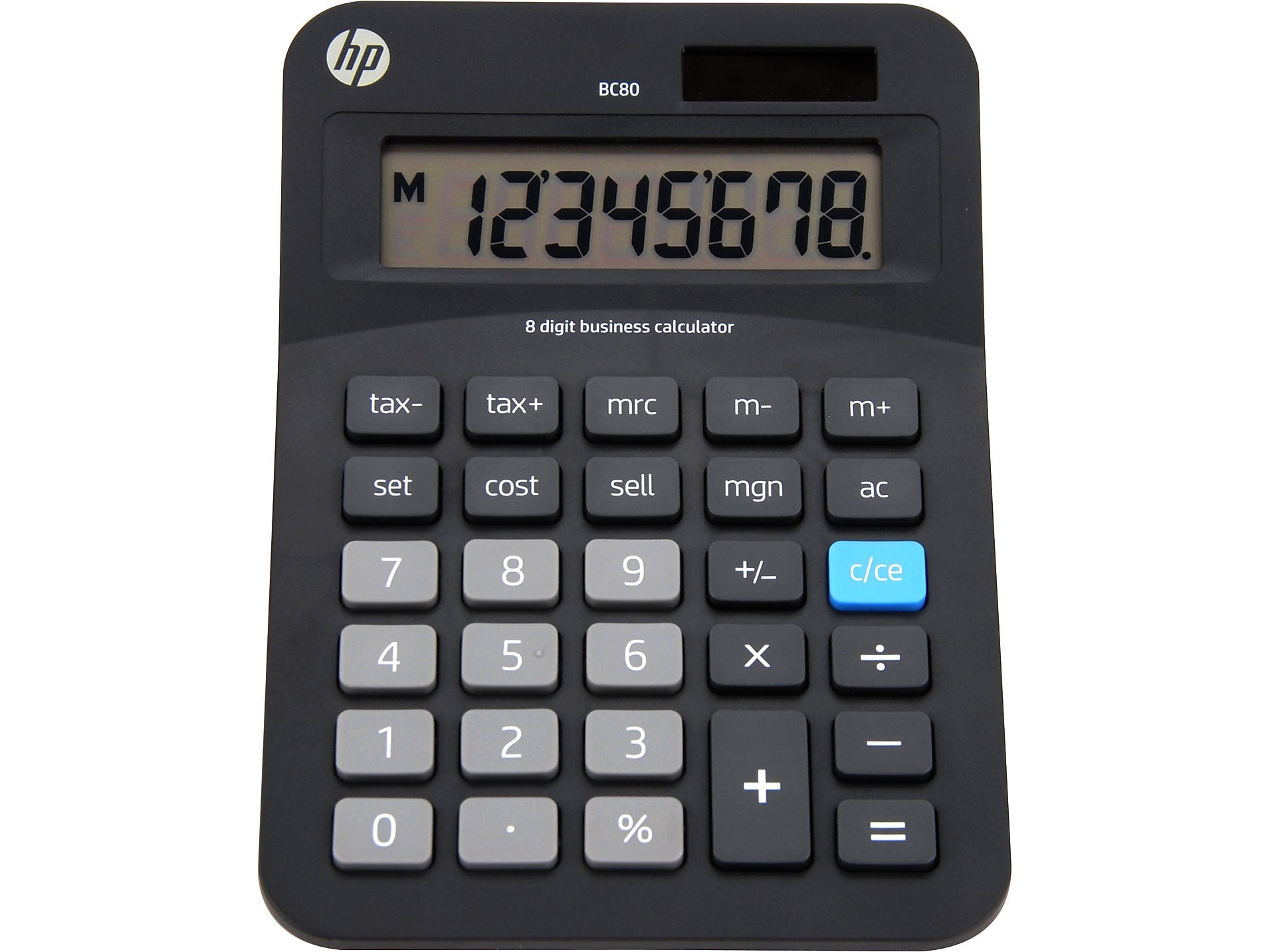 HP BC80 8-Digit Battery/Solar Powered Basic Calculator, Black/Gray (91073B)