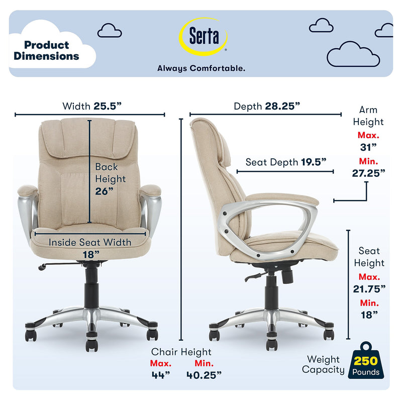 Serta Cyrus Ergonomic Fabric Swivel Executive Chair, Fawn Tan (47911)