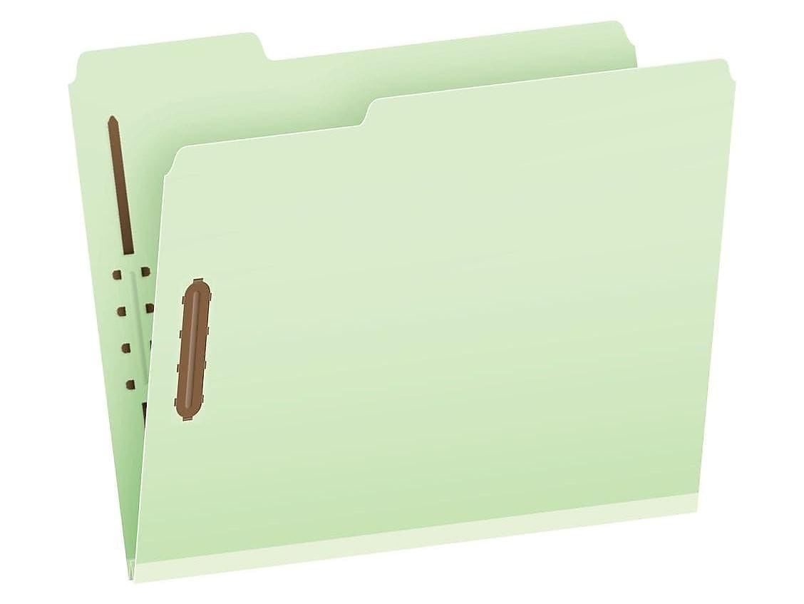Pendaflex Recycled Pressboard Fastener Folders, 1/3-Cut Tab, Letter Size, Light Green, 25/Box (24934R)