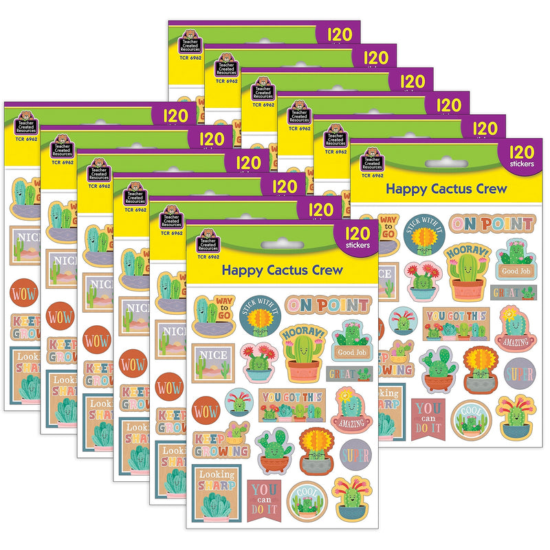 Teacher Created Resources Happy Cactus Crew Stickers, Multicolored, 120/Pack, 12/Packs/Bundle (TCR6962-12)
