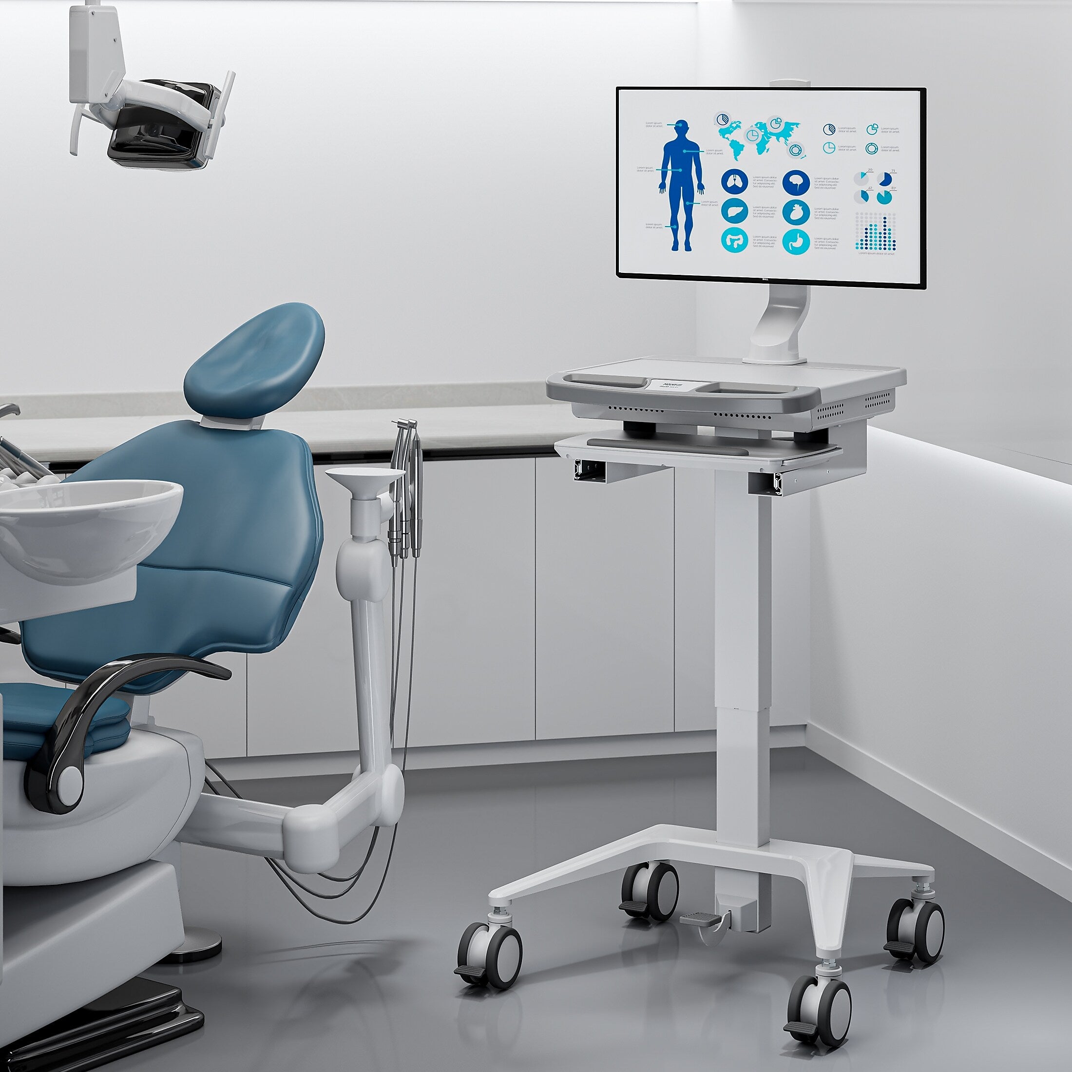 Mount-It! MedHub Mobile Medical Cart Workstation with Monitor Mount and Locking Caster Wheels, White/Grey (MI-16015)