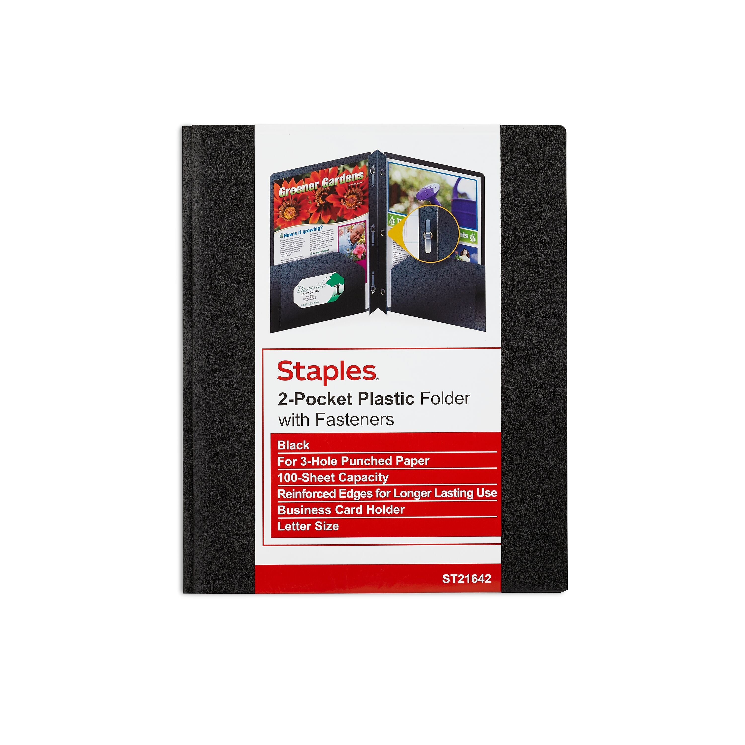 Staples 2-Pocket Matte Plastic Presentation Folder with Fasteners, Black (ST21642-CC)