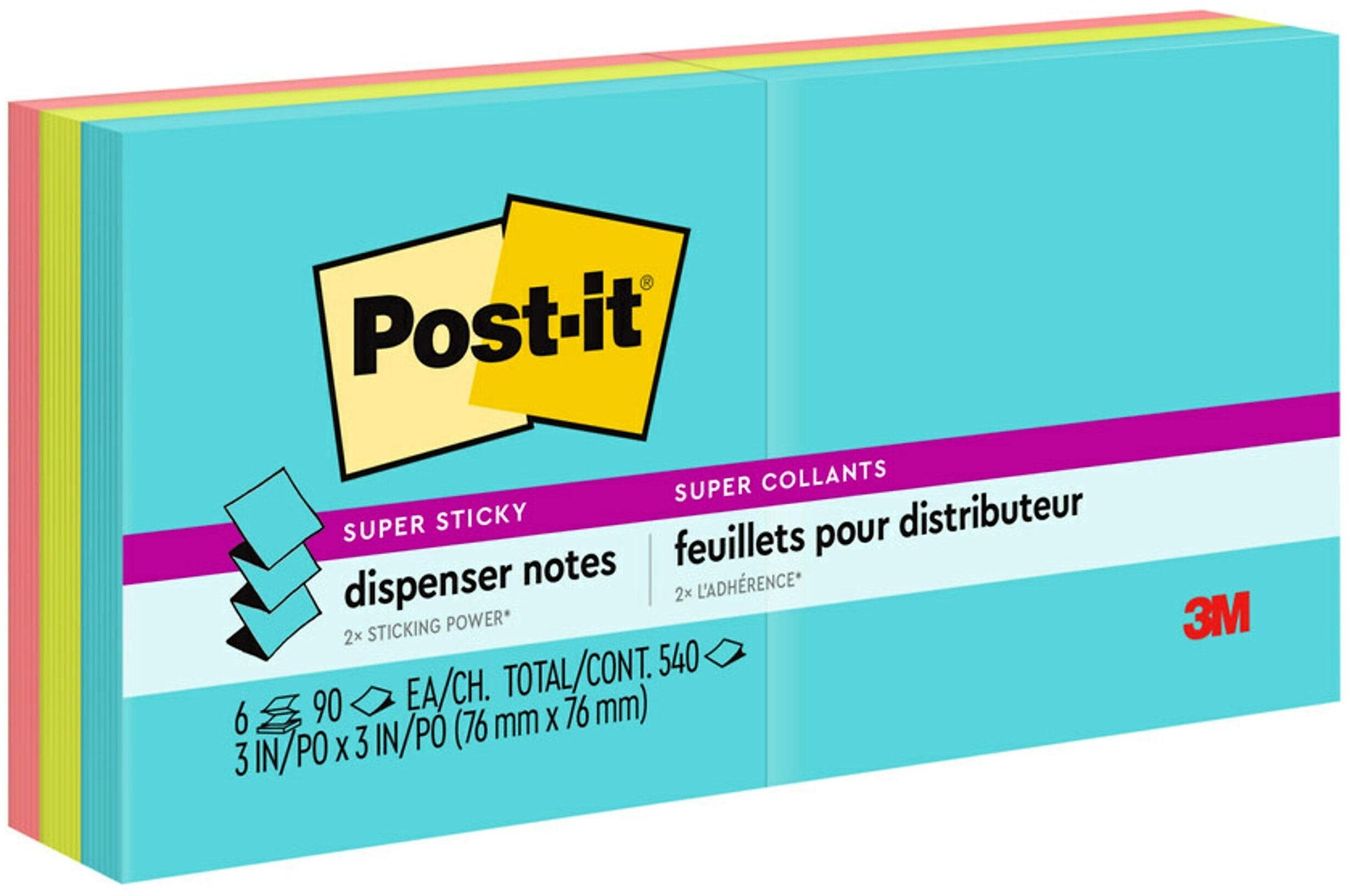 Post-it Super Sticky Pop-up Notes, 3" x 3", Supernova Neons Collection, 90 Sheet/Pad, 6 Pads/Pack (R330-6SSMIA)