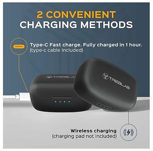 Treblab X9 Pro Wireless Noise Canceling Earbuds, Bluetooth, Black (X9-PRO)
