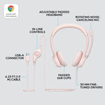 Logitech H390 Noise Canceling Stereo Headset, Rose (981-001280)