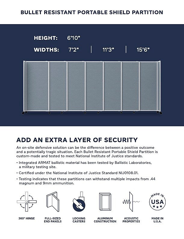 Versare ShieldWall Folding Mobile Room Divider, 82"H x 135"W, Cloud Gray Fabric (DS1911108-1)