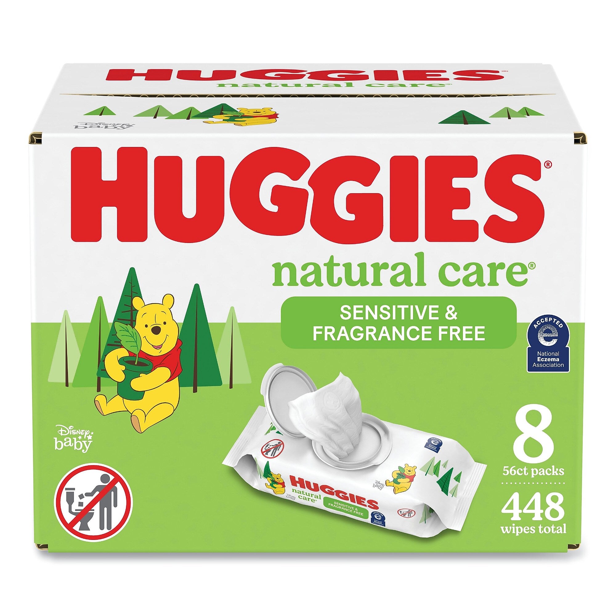 Huggies Natural Care Sensitive Baby Wipes, 1-Ply, 3.88 x 6.6, Unscented, White, 56/Pack, 8 Packs/Carton (KCC31803)