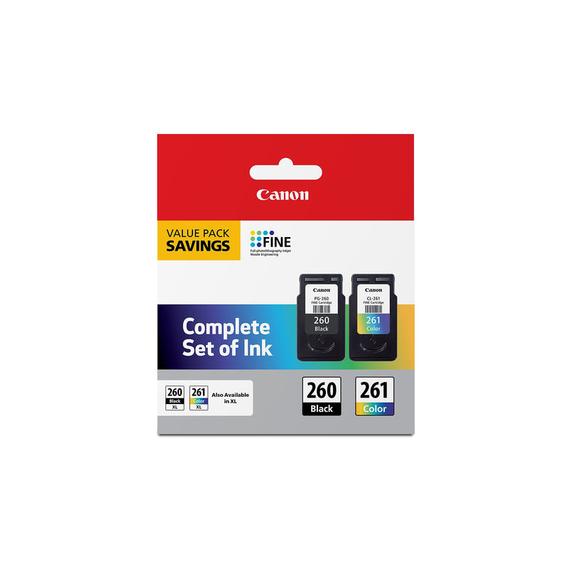 Canon PG-260/CL-261 Black/Tri-Color Standard Yield Ink Cartridge, 2/Pack (3725C006)