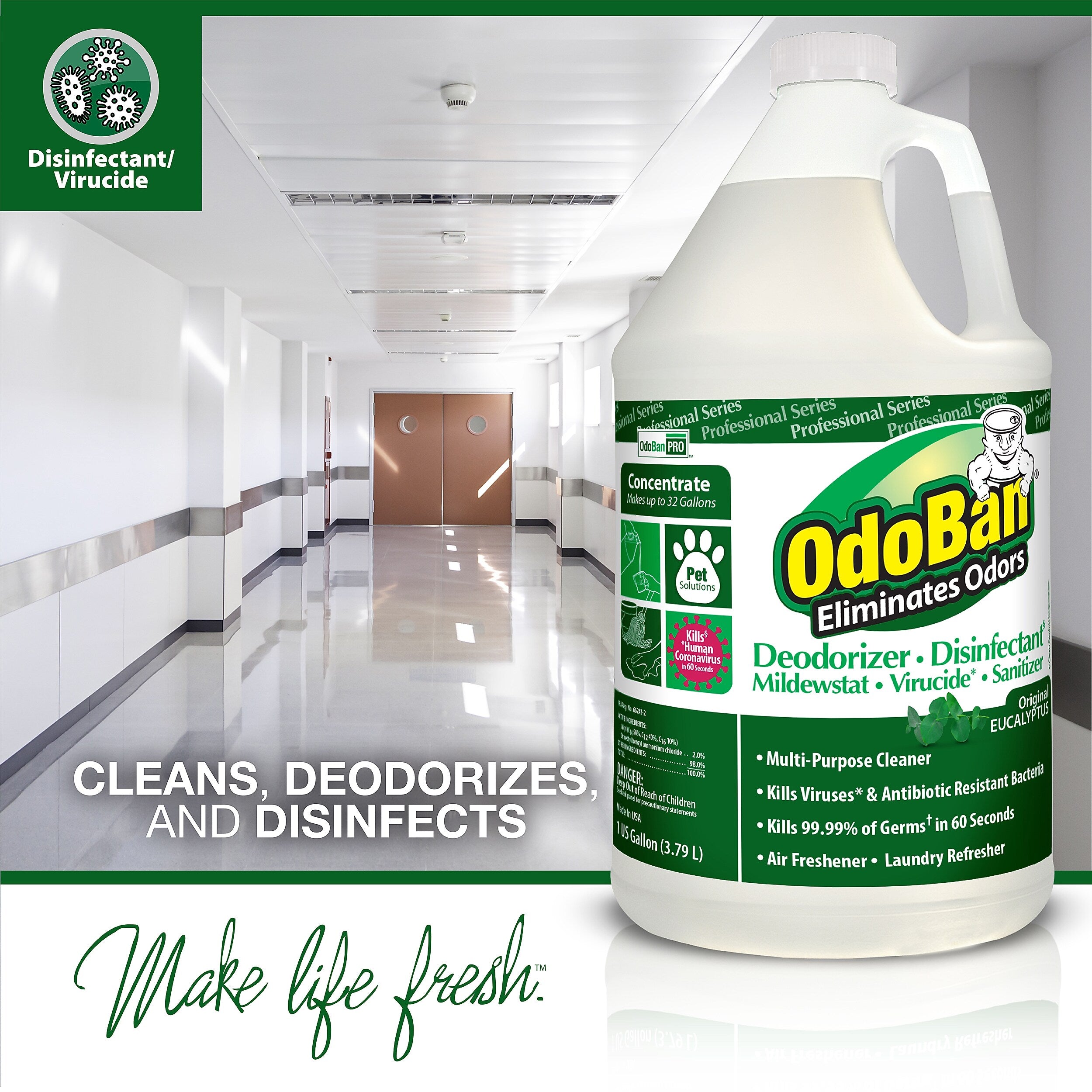 OdoBan Professional Air Freshener & Deodorizer, Original Eucalyptus Scent, 1 Gallon, 4/Carton (9110624PK-STP)