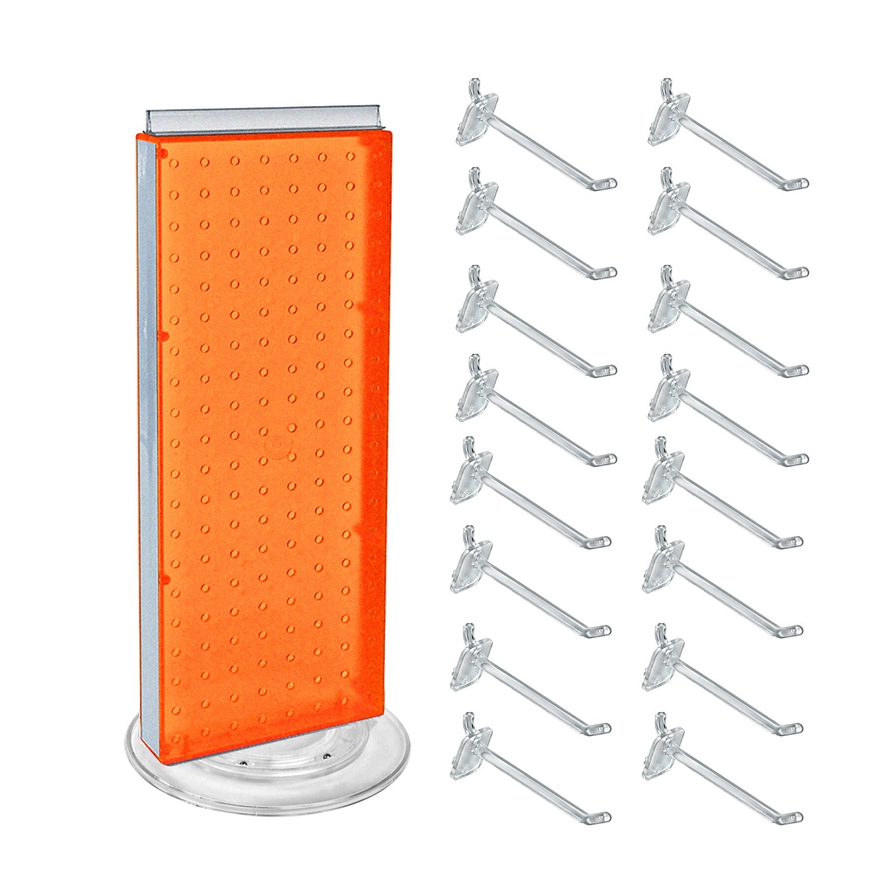 Azar Displays 20”H x 8”W Pegboard Counter Display with 16 4" Hooks, Orange (700508-ORG-4C16)