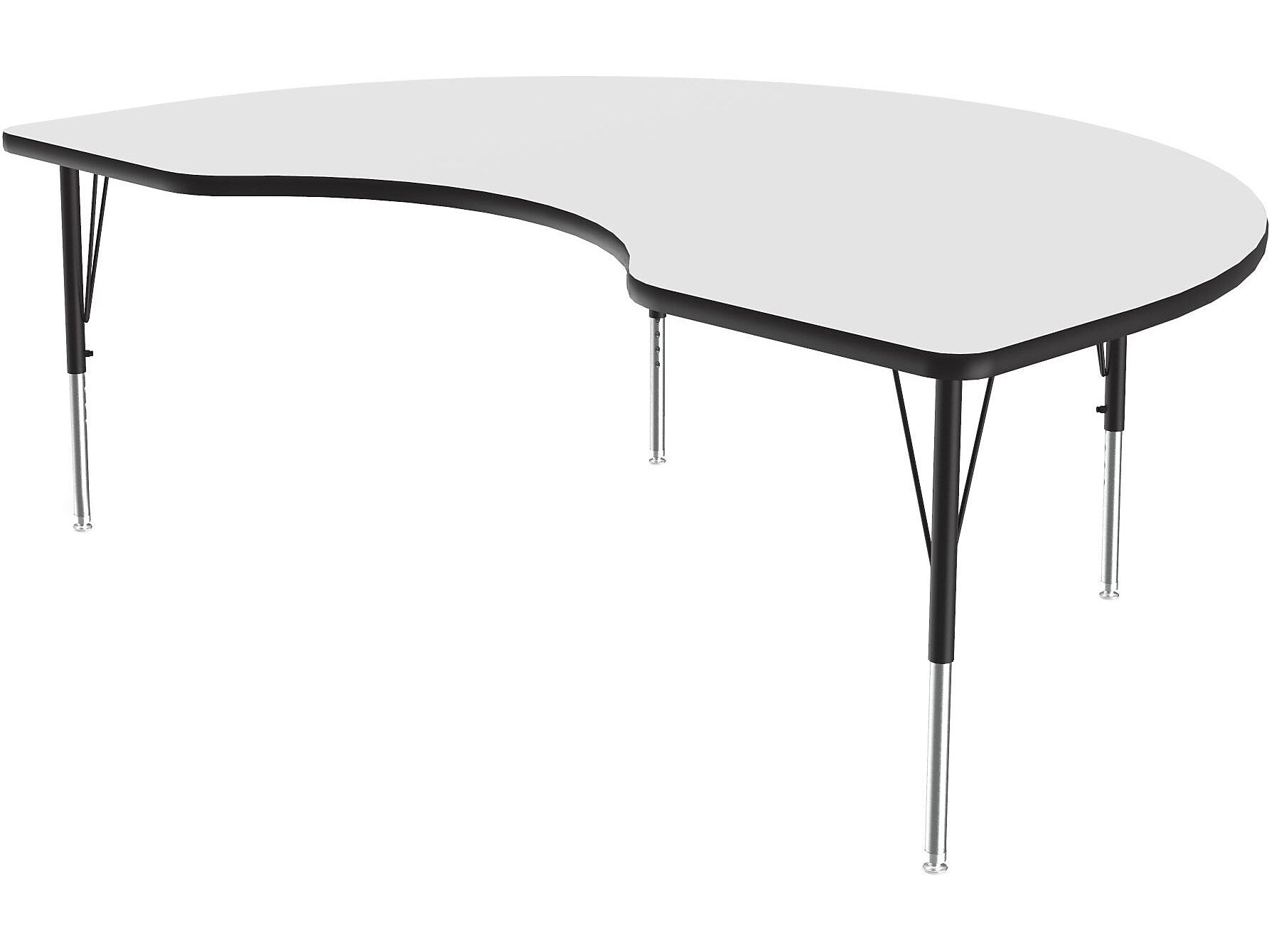 Correll Kidney-Shaped Activity Table, 72" x 48", Height-Adjustable, Frosty White/Black (A4872DE-KID-80)