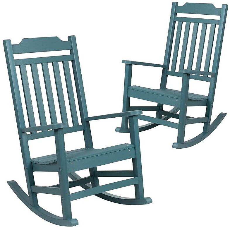 Flash Furniture Winston All-Weather Rocking Chair, Teal Faux Wood, 2/Pack (2JJC14703TL)