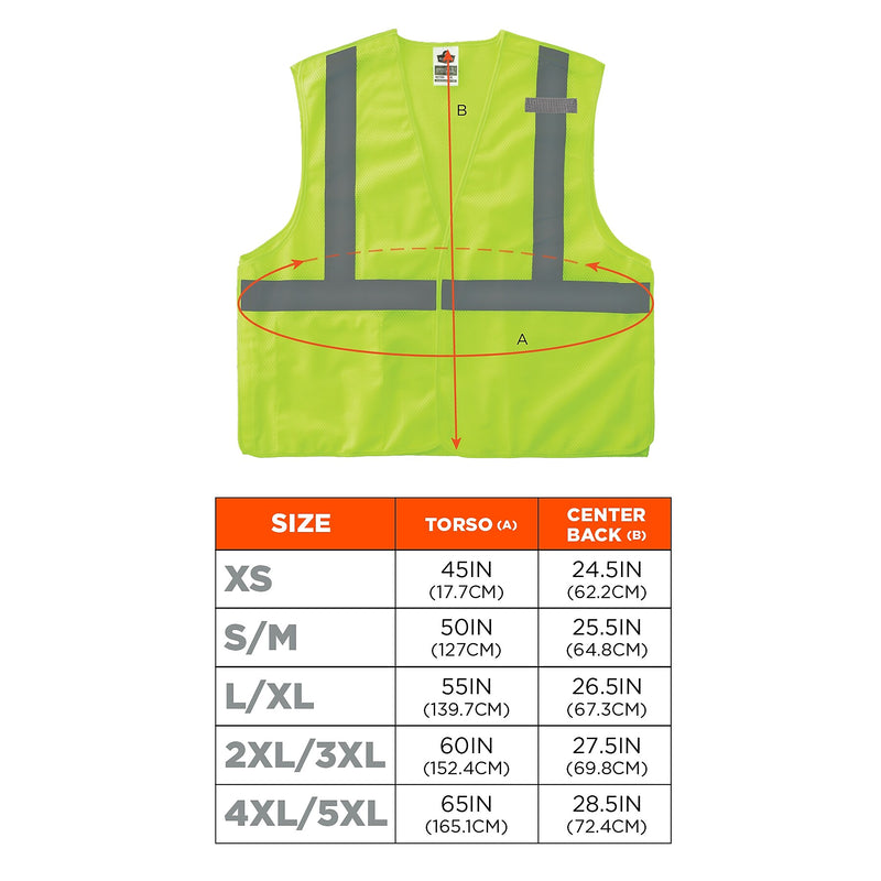 Ergodyne GloWear 8215BA High Visibility Sleeveless Safety Vest, ANSI Class R2, Lime, S/M (21073)
