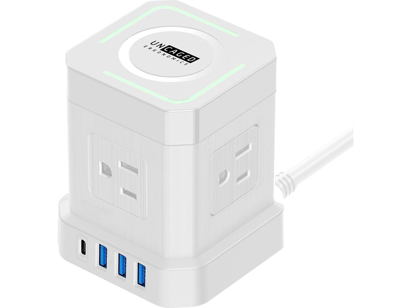 Uncaged Ergonomics Cube 4-Outlet 4-USB Port Surge Protector, 10', White (WC-10-w)