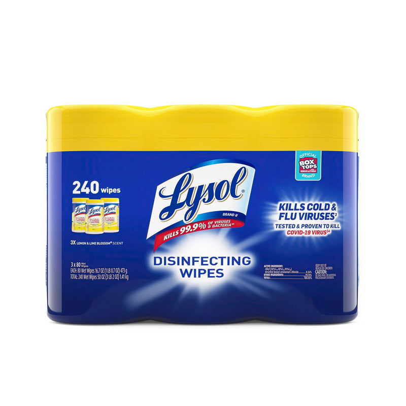 Lysol Disinfecting Wipes, Lemon & Lime Blossom Scent, 80 Wipes/Container, 3 Containers/Pack, 2 Packs/Carton (RAC84251CT)