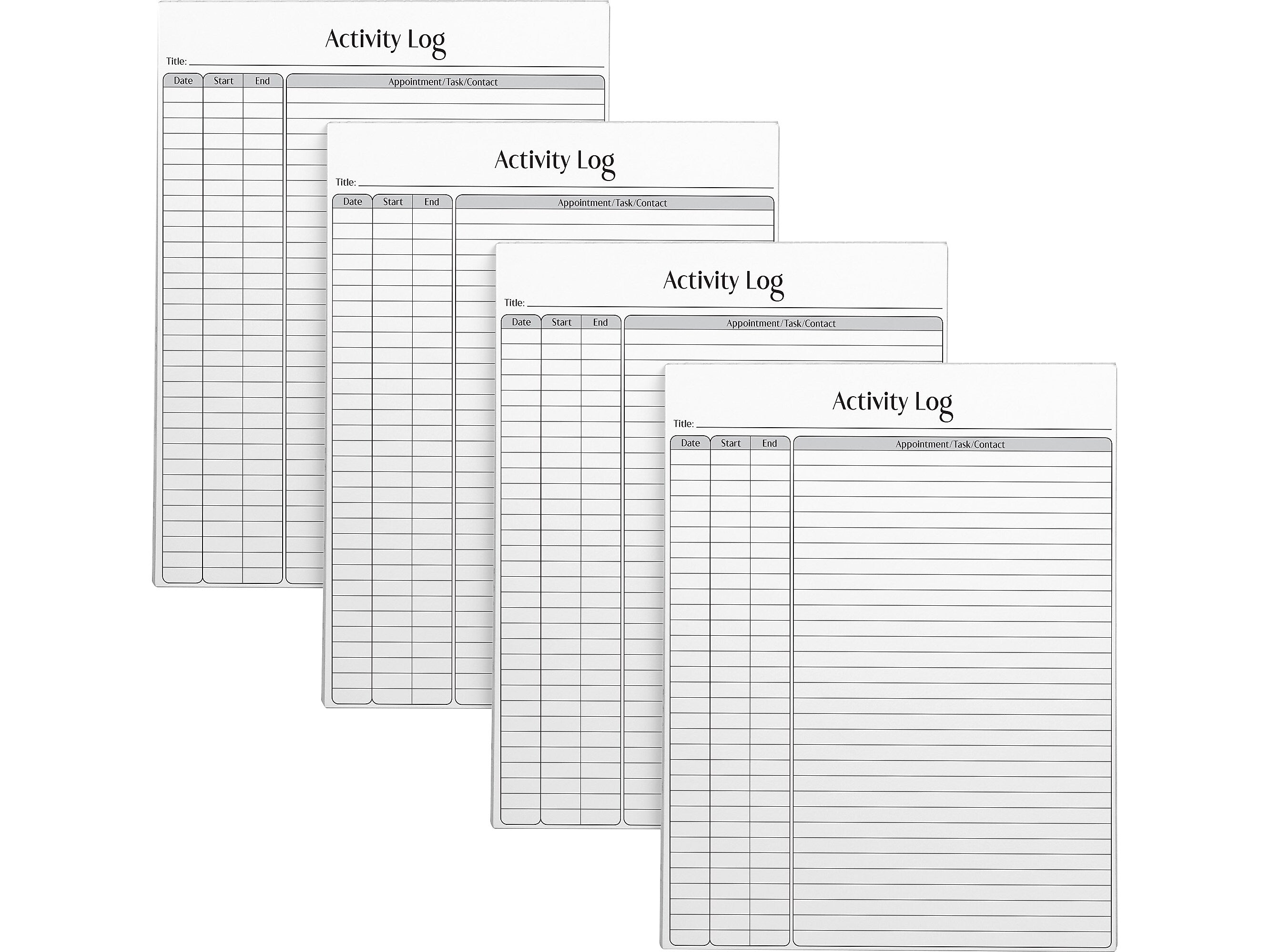 Better Office Activity Log Notepad, 8.5" x 11", Ruled, White, 50 Sheets/Pad, 4 Pads/Pack (25837-4PK)