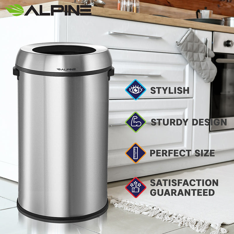 Alpine Industries Stainless Steel Trash Can, 17 Gallon (470-65L)
