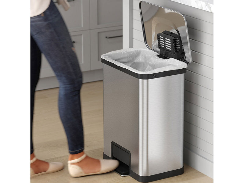 HLS Commercial Stainless Steel Step Trash Can with Hinged Lid, 13-Gallon, Silver (HLS13SS)