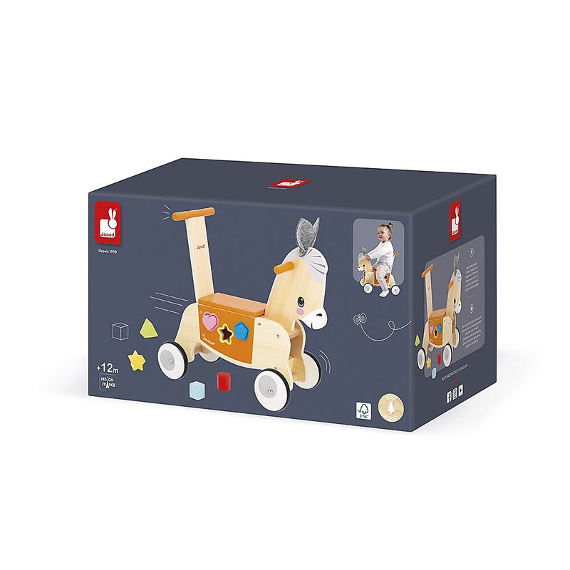 Janod Farm Ride-On Donkey with Shape Sorter, Multicolored (J03325)