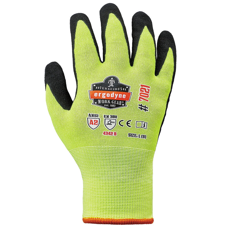 Ergodyne ProFlex 7021 Hi-Vis Nitrile Coated Cut-Resistant Gloves, ANSI A2, Wet Grip, Lime, Medium, 1 Pair (17963)