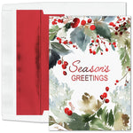 "Watercolor Seasons" Holiday Card w/ Red Lined White Envelope, 400/BX