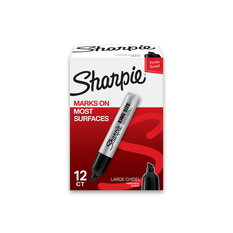 Sharpie King Size Tank Permanent Marker, Chisel Tip, Black, 12/Pack (15001A)
