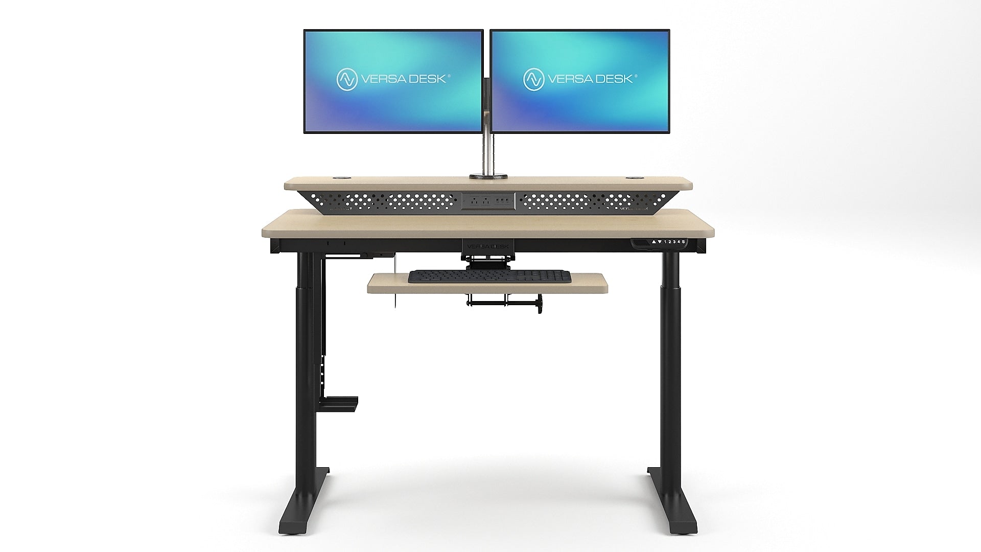 VersaDesk PowerLift Split-Level 48"W Electric Rectangular Adjustable Standing Desk, Maple/Black (PL2SD4830-BM)