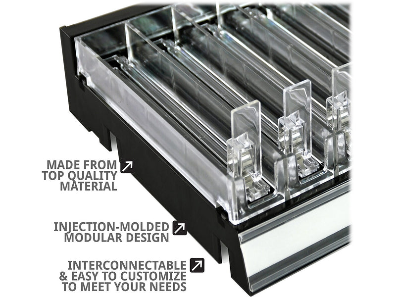 Azar 2.63" x 12" Pegboard 8-Compartment Cosmetic Tray, Black, 2/Pack (225830-8COMP-BLK-2PK)