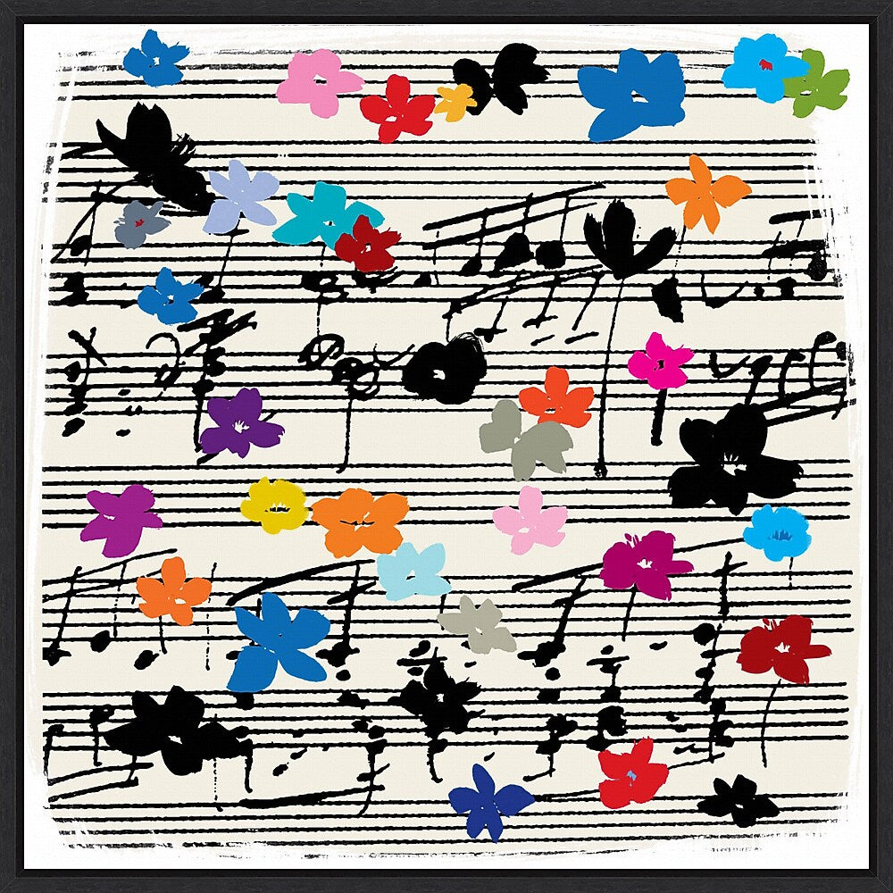 Amanti Art Floral Music Notes by Jenny Frean Framed Canvas Wall Art Print, 30" x 30" (A42678027404)