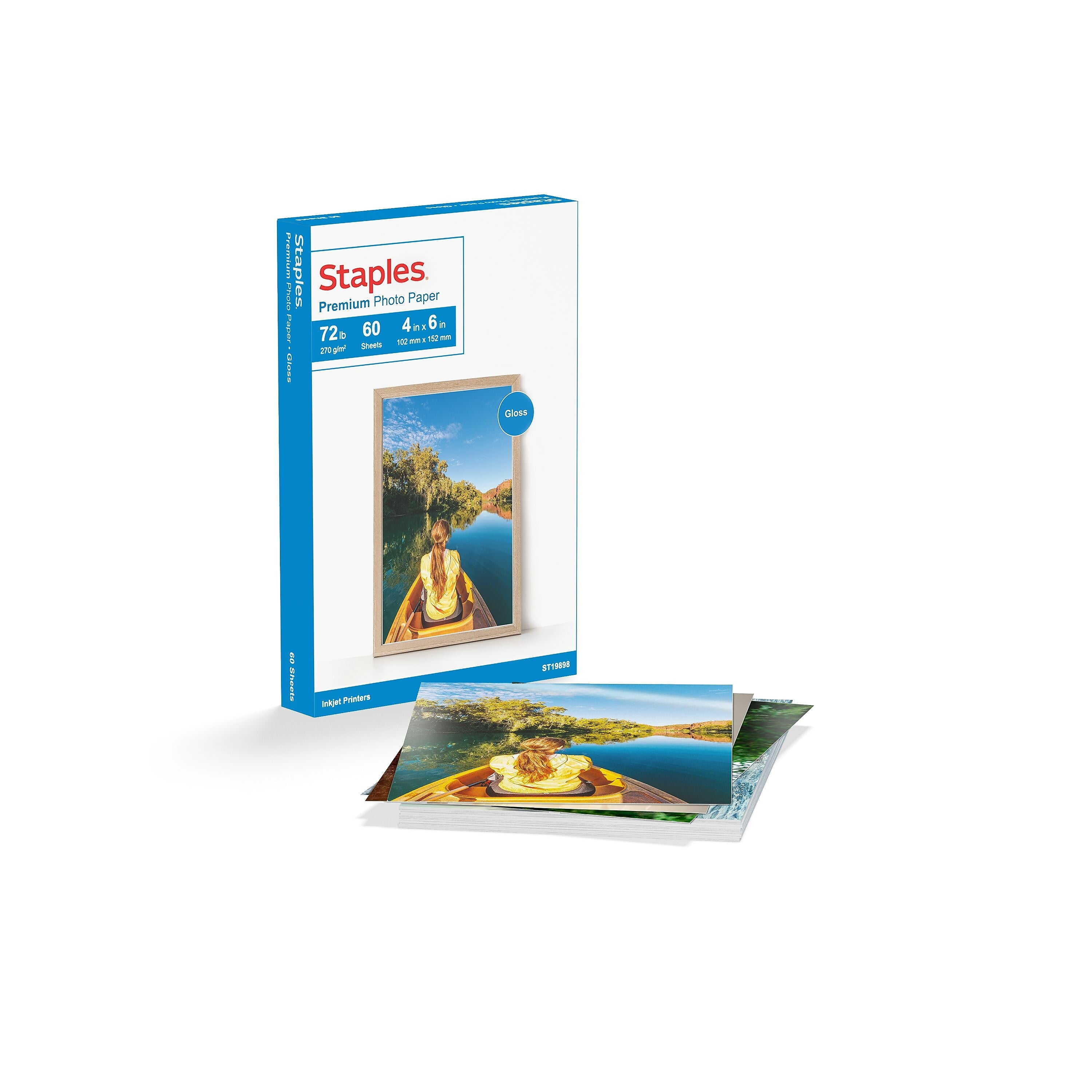Staples Premium Glossy Photo Paper, 4"W x 6"L, 60/Pack (19898-CC)