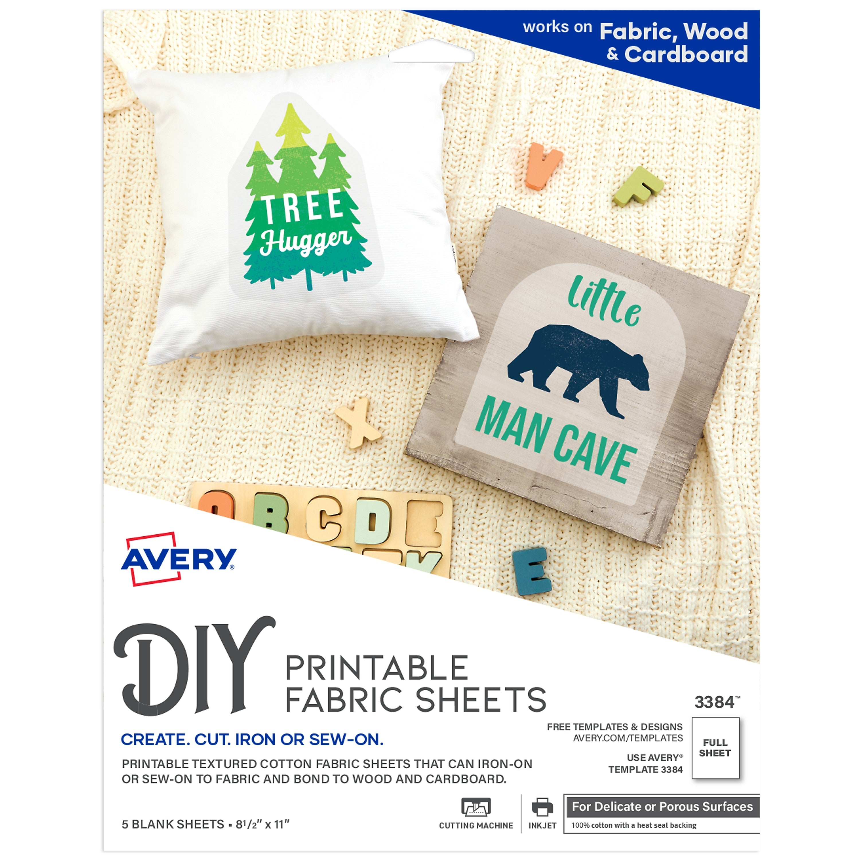 Avery Printable Fabric Sheets, 8.5" x 11", White (3384)
