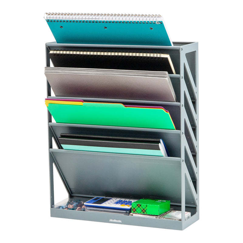 Mind Reader 5-Compartment Mountable Plastic Vertical File Storage, Gray  (WALLANCH-GRY)