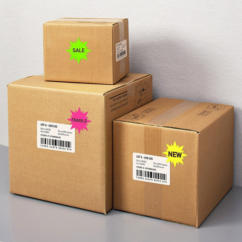 Avery Sure Feed Laser Burst Label, 2 1/4" Dia, Assorted Neon, 180 Labels/Pack (5995)