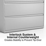 Alera 4-Drawer Lateral File Cabinet, Letter/Legal Size, Lockable, 52.5"H x 42"W x 18.63"D, Light Gray (ALEHLF4254LG)