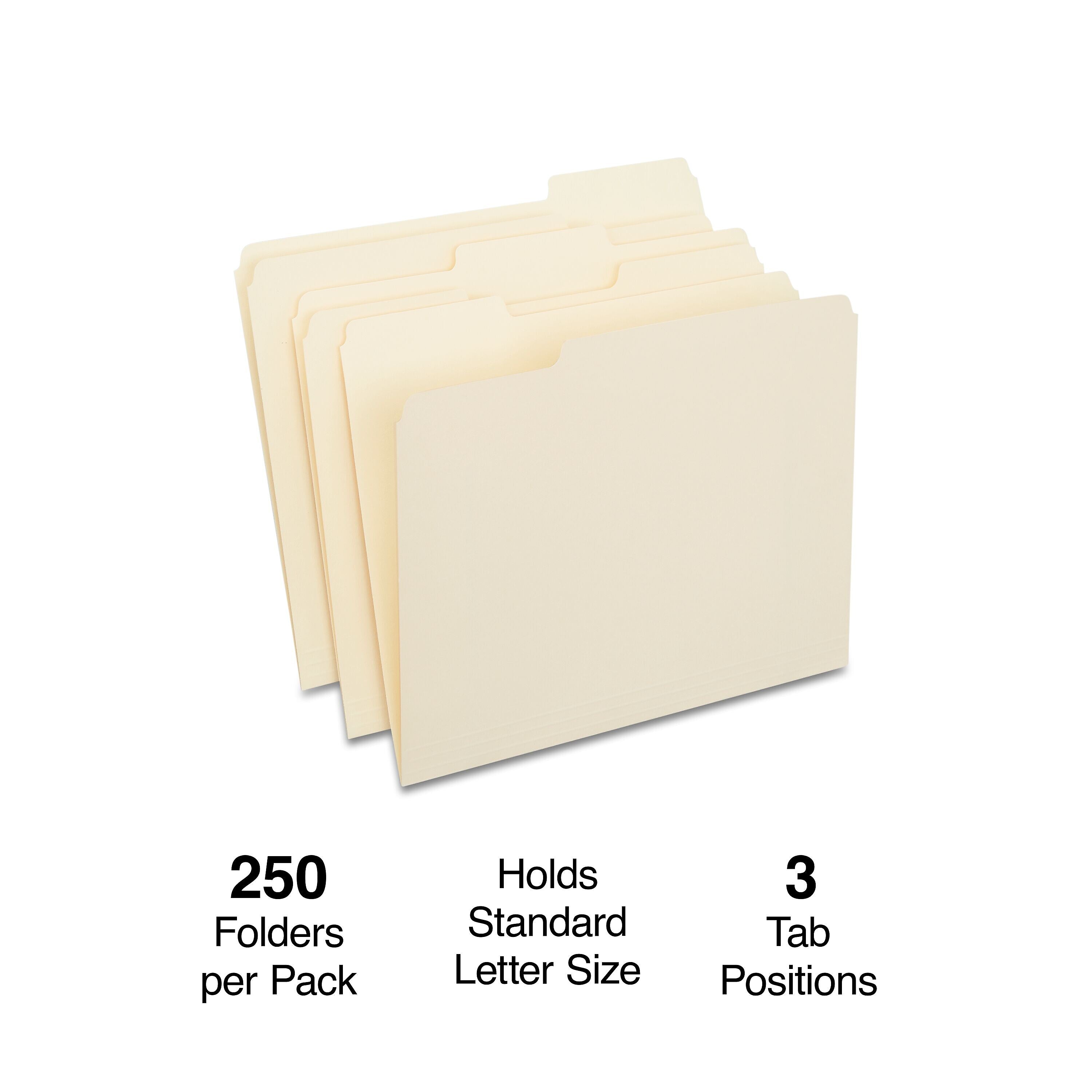 Staples 30% Recycled File Folders, 1/3-Cut Tab, Letter Size, Manila, 250/Box (ST56673-CC)