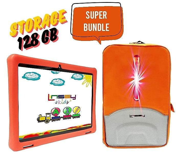 Linsay Octa Core 10.1" Tablet, 4GB RAM, 128GB Storage, Android 13, Bundled with Red Kids Defender Case, Earphones, Backpack